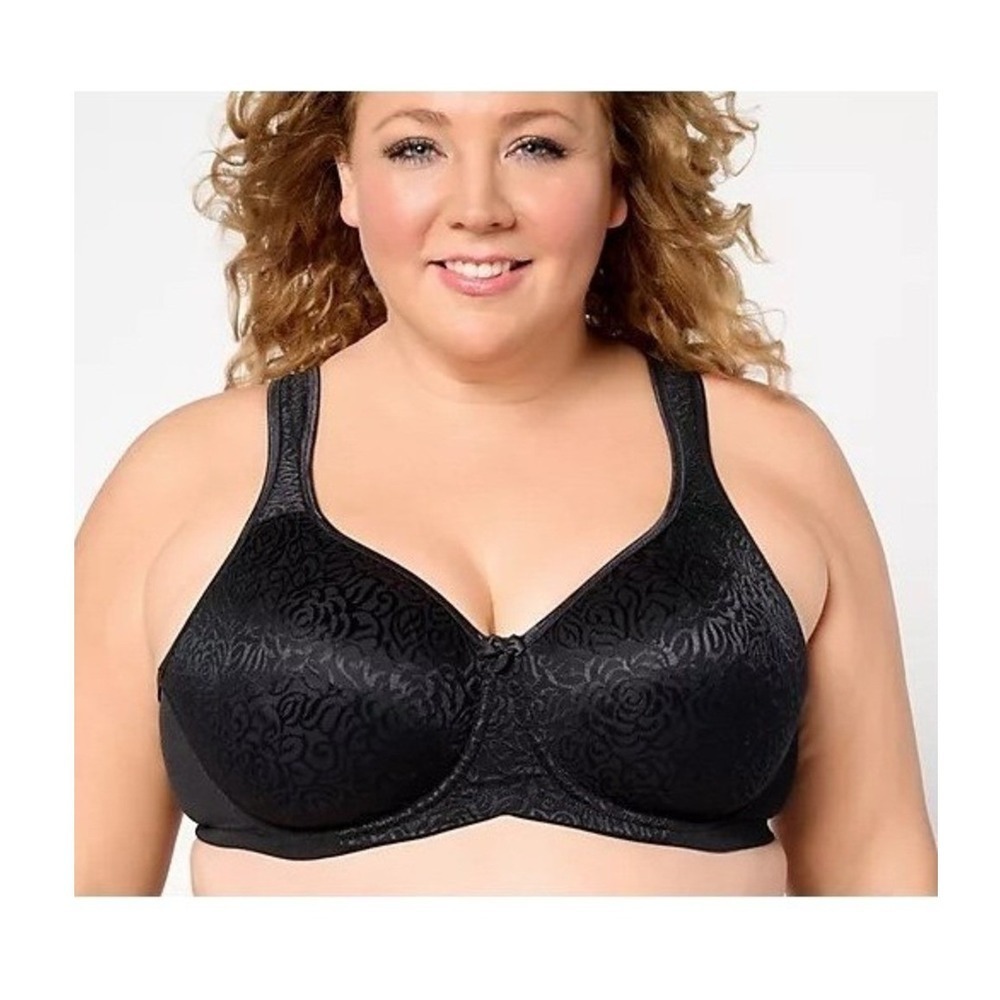 Breezies Women's Wild Rose Seamless Underwire Support Bra Black Size 48DD EUC